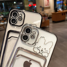 Load image into Gallery viewer, Ultra-light Transparent Photo Card Pocket Wallet Case For iPhone 13 11 12 14 Pro Max XS XR X 8 7 6S Plus Plating Cute Bear Rabbit Soft Phone Cover Cute Case with Card Holder Soft Cover