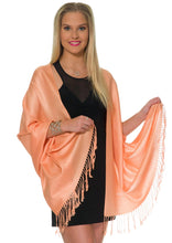 Load image into Gallery viewer, Pashmina Shawls and Wraps for Evening Dresses, Large Soft Pashminas Wedding Shawl Peach - # GIAA231710009