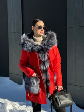Load image into Gallery viewer, Roma Genuine Silver Fox Fur Rabbit Fur Insulated Parka in Red