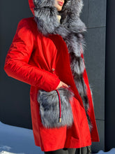Load image into Gallery viewer, Roma Genuine Silver Fox Fur Rabbit Fur Insulated Parka in Red