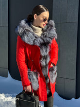 Load image into Gallery viewer, Roma Genuine Silver Fox Fur Rabbit Fur Insulated Parka in Red