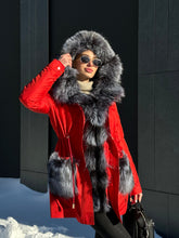 Load image into Gallery viewer, Roma Genuine Silver Fox Fur Rabbit Fur Insulated Parka in Red