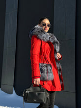 Load image into Gallery viewer, Roma Genuine Silver Fox Fur Rabbit Fur Insulated Parka in Red