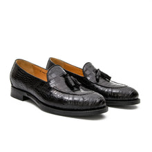 Load image into Gallery viewer, Black Crocodile Loafers with Tassels