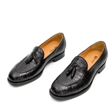 Load image into Gallery viewer, Black Crocodile Loafers with Tassels