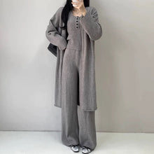 Load image into Gallery viewer, Buttons Casual Knitted Long Cardigan&Camisole&Pants 3 Pieces Suit