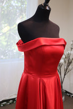 Load image into Gallery viewer, Off-shoulder Ruby Red A-line Japanese Soft Satin Prom Dress with Crystal Beaded Sash