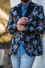 Load image into Gallery viewer, Men's Double Button Black Woven Printed Blazer
