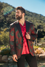 Load image into Gallery viewer, Men's Double Button Burgundy Woven Printed Blazer