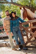 Load image into Gallery viewer, Ladies Cotton Blue Embroidery Western Shirt With Suede