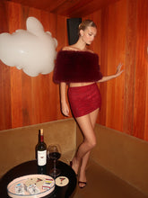 Load image into Gallery viewer, Darleen Crimson Rhinestone Mesh Low Waist Ruched Skirt