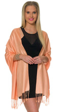 Load image into Gallery viewer, Pashmina Shawls and Wraps for Evening Dresses, Large Soft Pashminas Wedding Shawl Peach - # GIAA231710009