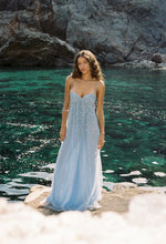 Load image into Gallery viewer, Wallie Baby Blue Rhinestone Embellished Mesh Backless Gown