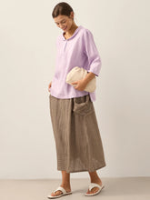 Load image into Gallery viewer, 100% Linen Shawl V-Neck Half Sleeve Top JADE