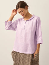 Load image into Gallery viewer, 100% Linen Shawl V-Neck Half Sleeve Top JADE