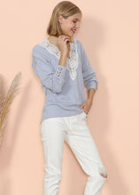Load image into Gallery viewer, V Neck Lace Trim Sweater