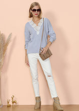 Load image into Gallery viewer, V Neck Lace Trim Sweater