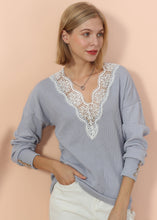 Load image into Gallery viewer, V Neck Lace Trim Sweater