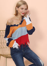 Load image into Gallery viewer, Frayed Hem Color Block Sweater