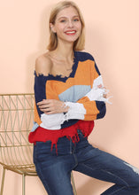 Load image into Gallery viewer, Frayed Hem Color Block Sweater