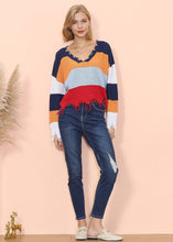 Load image into Gallery viewer, Frayed Hem Color Block Sweater