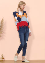 Load image into Gallery viewer, Frayed Hem Color Block Sweater