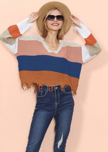 Load image into Gallery viewer, Frayed Hem Color Block Sweater