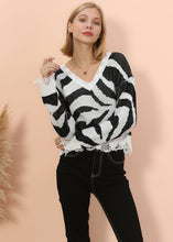 Load image into Gallery viewer, Zebra Print Frayed Hem Sweater