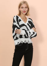Load image into Gallery viewer, Zebra Print Frayed Hem Sweater