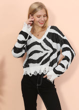 Load image into Gallery viewer, Zebra Print Frayed Hem Sweater