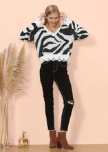 Load image into Gallery viewer, Zebra Print Frayed Hem Sweater