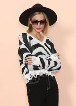 Load image into Gallery viewer, Zebra Print Frayed Hem Sweater