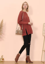 Load image into Gallery viewer, Mixed Knit Zipper Slit Sweater