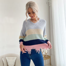 Load image into Gallery viewer, Frayed Hem Rainbow Knit Sweater