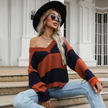 Load image into Gallery viewer, V Neck Striped Fall Sweater