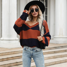 Load image into Gallery viewer, V Neck Striped Fall Sweater