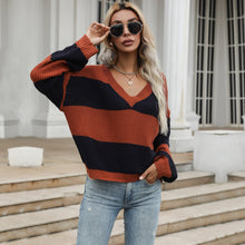 Load image into Gallery viewer, V Neck Striped Fall Sweater