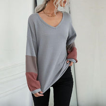 Load image into Gallery viewer, Waffle Knit Striped Sleeve Sweater