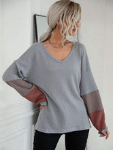 Load image into Gallery viewer, Waffle Knit Striped Sleeve Sweater