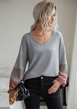 Load image into Gallery viewer, Waffle Knit Striped Sleeve Sweater