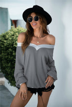 Load image into Gallery viewer, Off Shoulder Two Tone Sweater