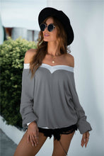 Load image into Gallery viewer, Off Shoulder Two Tone Sweater