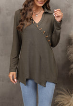 Load image into Gallery viewer, Contrast Button Asymmetrical Hem Sweater