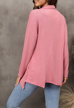 Load image into Gallery viewer, Contrast Button Asymmetrical Hem Sweater