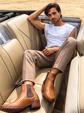 Load image into Gallery viewer, CALTO - K30522 - 3.3 Inches Taller (Brown) - Woven Chelsea High-Top Slip-On Ankle Boots