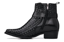 Load image into Gallery viewer, CALTO - K30523 - 3.3 Inches Taller (Black) - Woven High-Top Ankle Buckle Zipper Boots