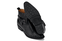 Load image into Gallery viewer, CALTO - K30523 - 3.3 Inches Taller (Black) - Woven High-Top Ankle Buckle Zipper Boots