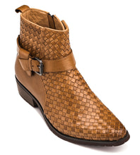 Load image into Gallery viewer, CALTO - K30524 - 3.3 Inches Taller (Light Brown) - Woven Buckle High-Top Ankle Zip-Up Boots