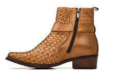Load image into Gallery viewer, CALTO - K30524 - 3.3 Inches Taller (Light Brown) - Woven Buckle High-Top Ankle Zip-Up Boots