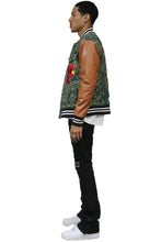 Load image into Gallery viewer, ROBIN Men's Jacquard Body with faux Leather Sleeve Varsity Jacket
